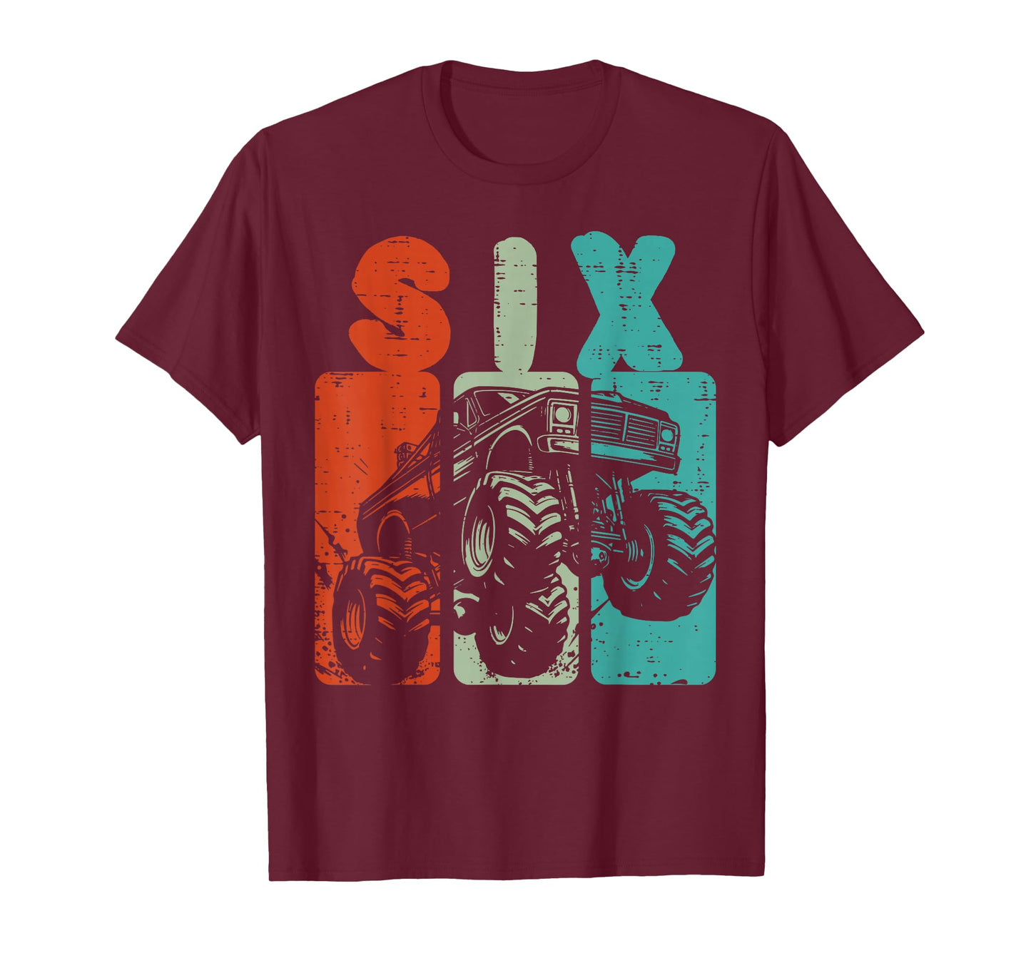 6th Birthday Monster Truck Six Retro 6 Bday Boys Kids Youth T-Shirt