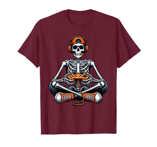 Skeleton Halloween Shirts Gamer Video Gaming Boys Men Kids T-Shirt