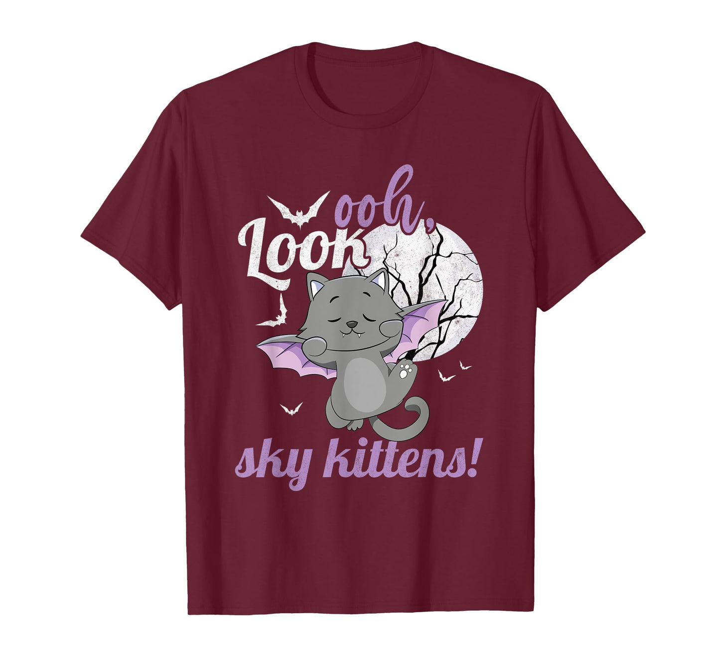 Oh Look Sky Kittens Funny Halloween Bat Cat Women T-Shirt