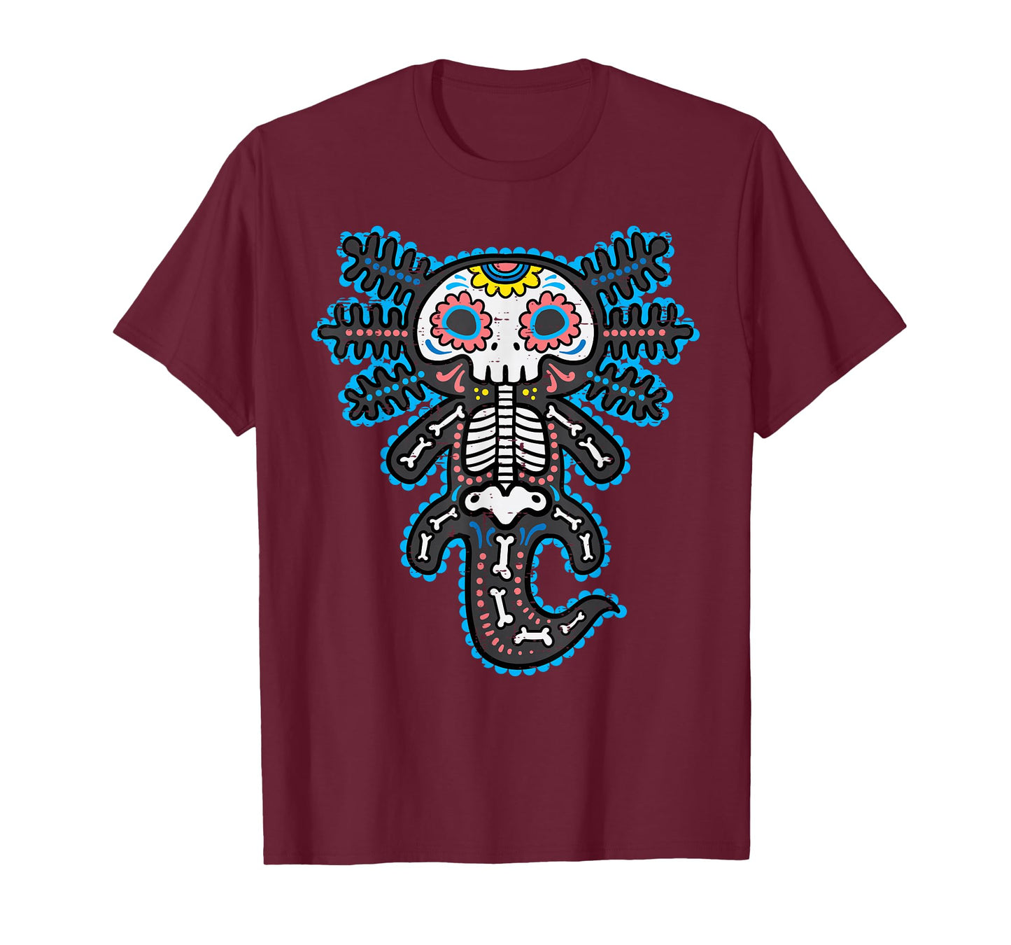 Sugar Skull Axolotl Skeleton Halloween Dia De Los Muertos T-Shirt