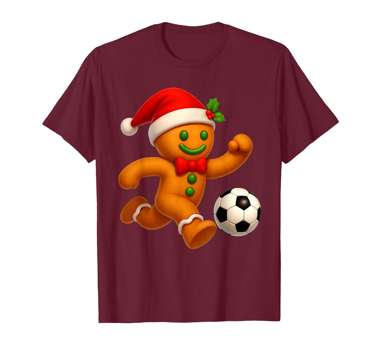 Gingerbread Cookie Playing Soccer Merry Christmas Boys Men T-Shirt