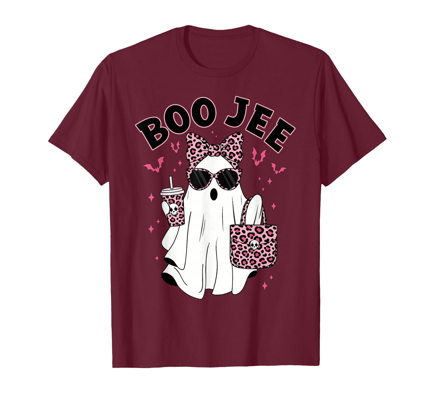 Boo JEE Boujee Pink Ghost Coffee Halloween October Vibes T-Shirt