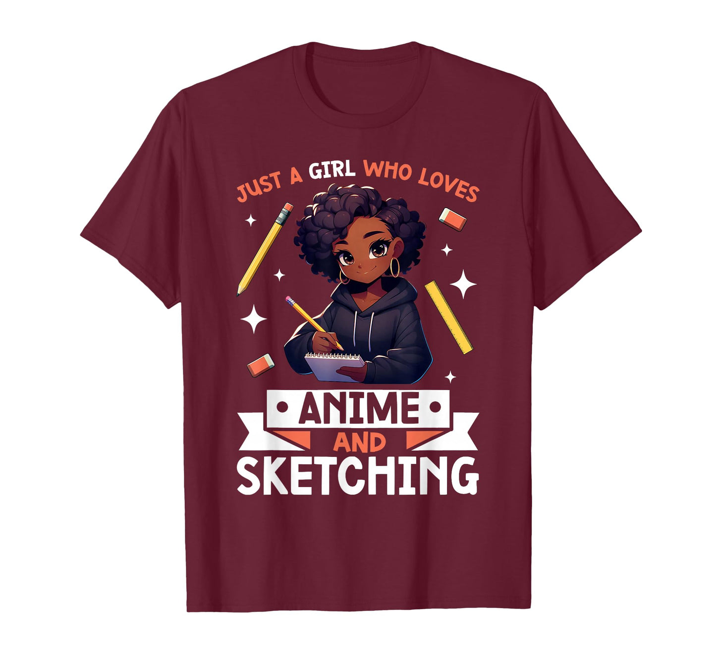 Just A Girl Who Loves Anime And Sketching Afro Anime Merch T-Shirt
