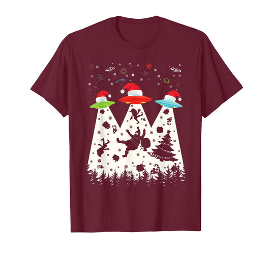 Funny Christmas Shirt Santa Alien Saucer UFO Abduction T-Shirt
