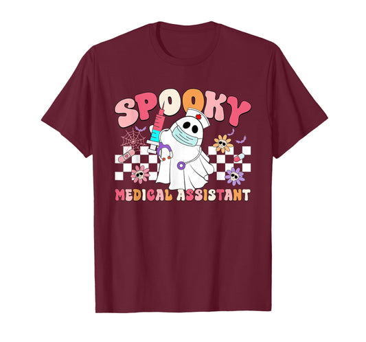 Spooky Medical Assistant Night Shift Nurse Ghost Halloween T-Shirt