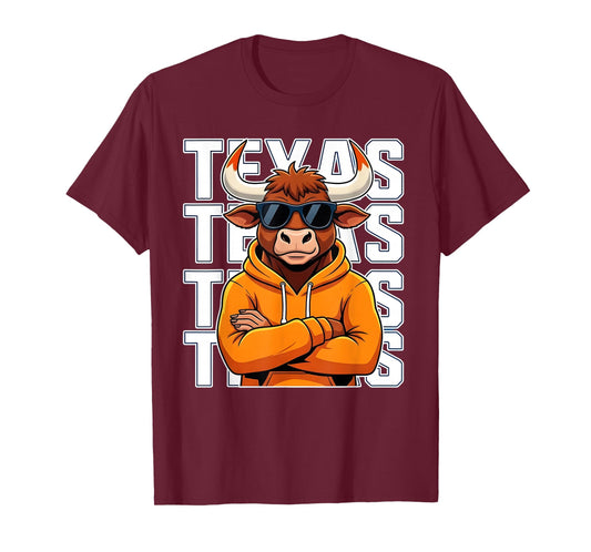 Texas Bull Hoodie Cartoon Graphic for Men Women Kids T-Shirt