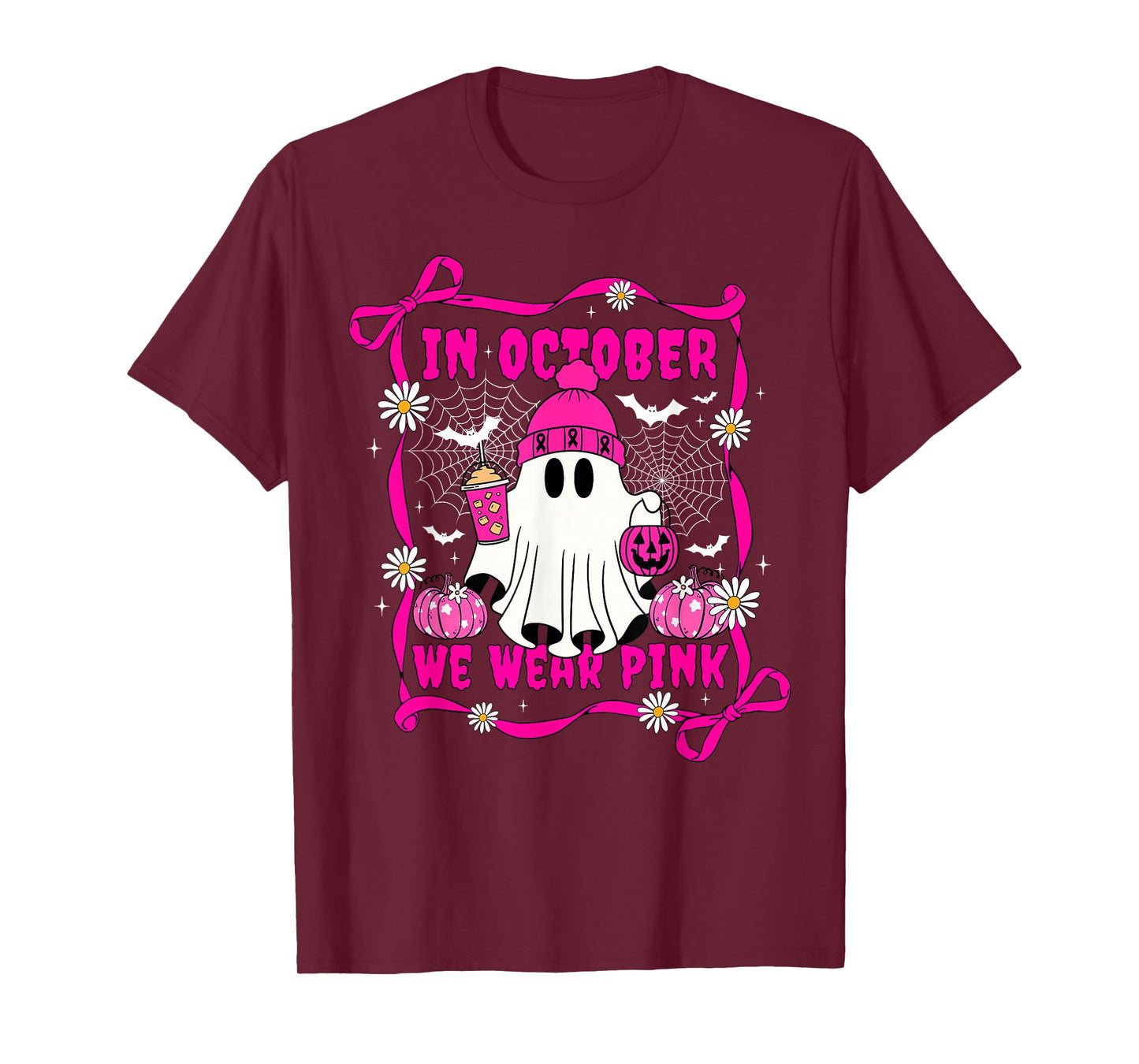 We Wear Pink in October Cute Ghost Breast Cancer Awareness T-Shirt