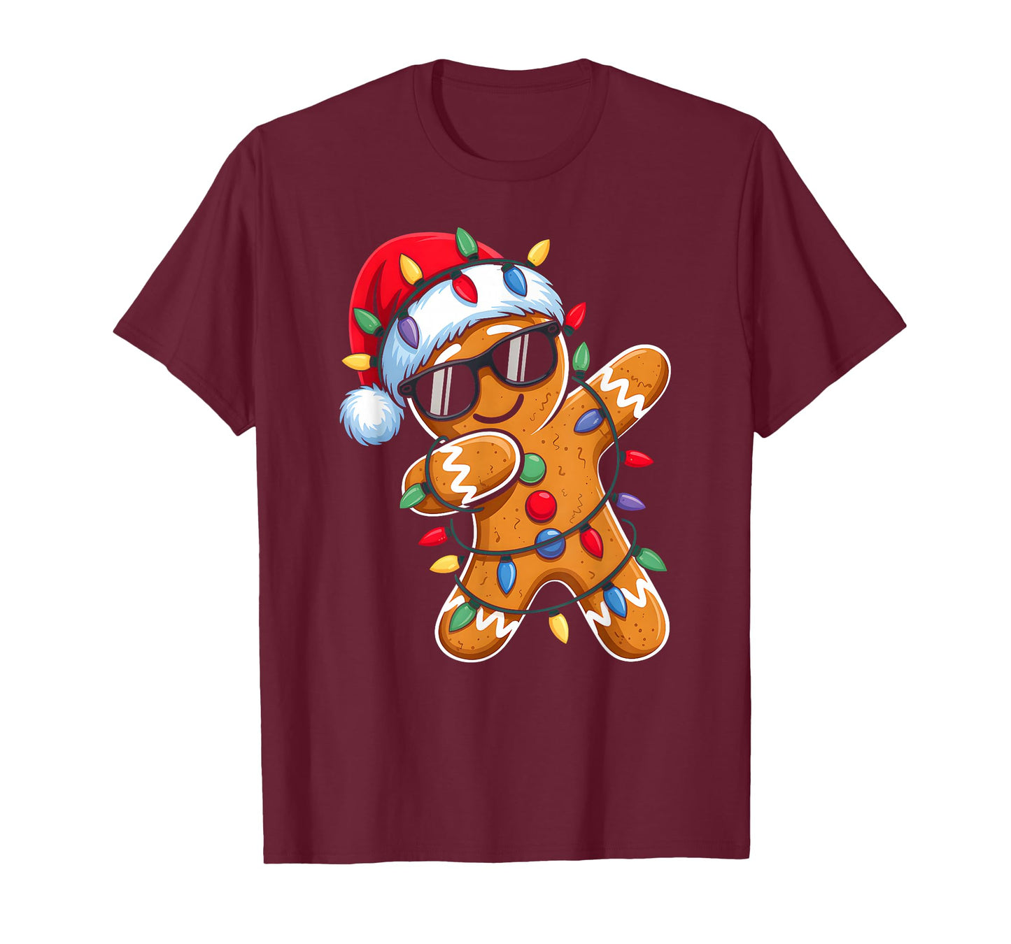 Dabbing Gingerbread Christmas Lights Santa Hat Xmas Pajamas T-Shirt