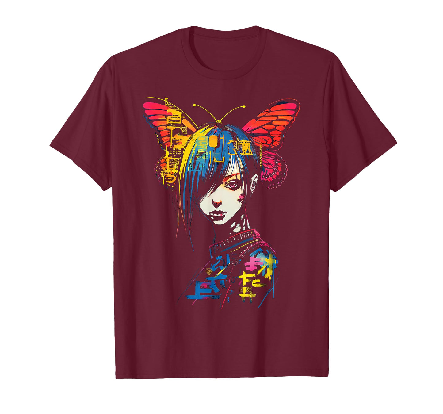 Anime Butterfly Colorful Text Graphic Women Anime T-Shirt