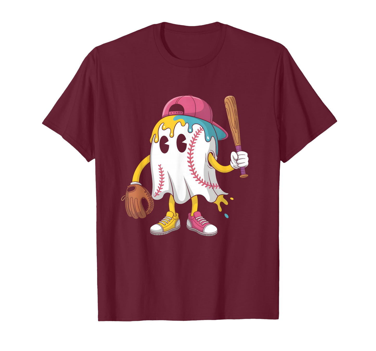 Ice Cream Drip Ghost Baseball Spots Baseball Drip Halloween T-Shirt