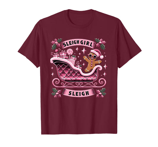 Groovy Pink Christmas Candy Sleigh Girl Gingerbread Holiday T-Shirt
