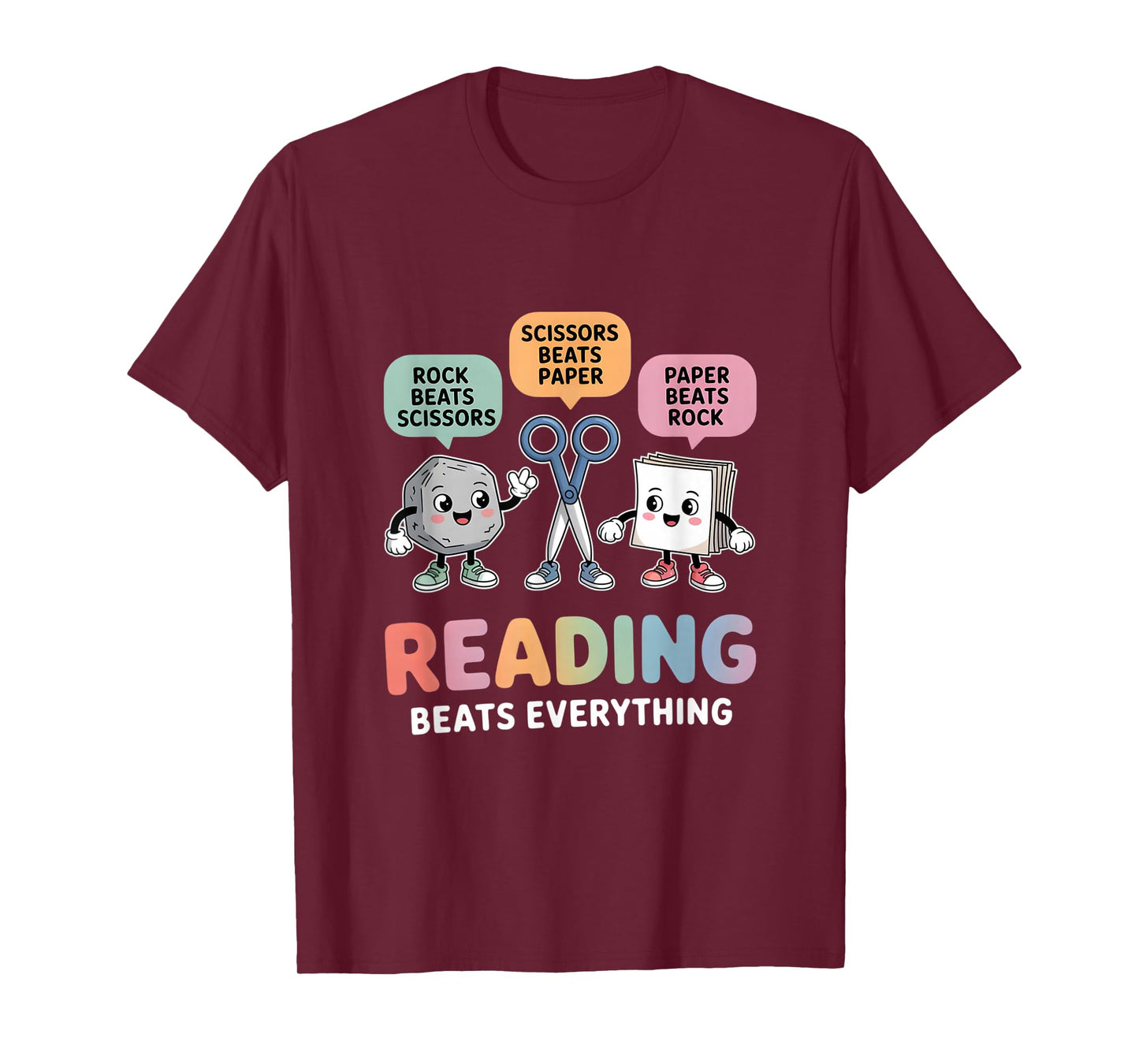 Reading Beats Everything Teacher Rock Paper Scissors T-Shirt