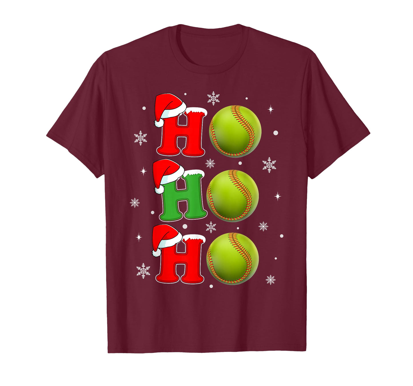 Ho Ho Ho Santa Softball Christmas Funny Sports Player Xmas T-Shirt