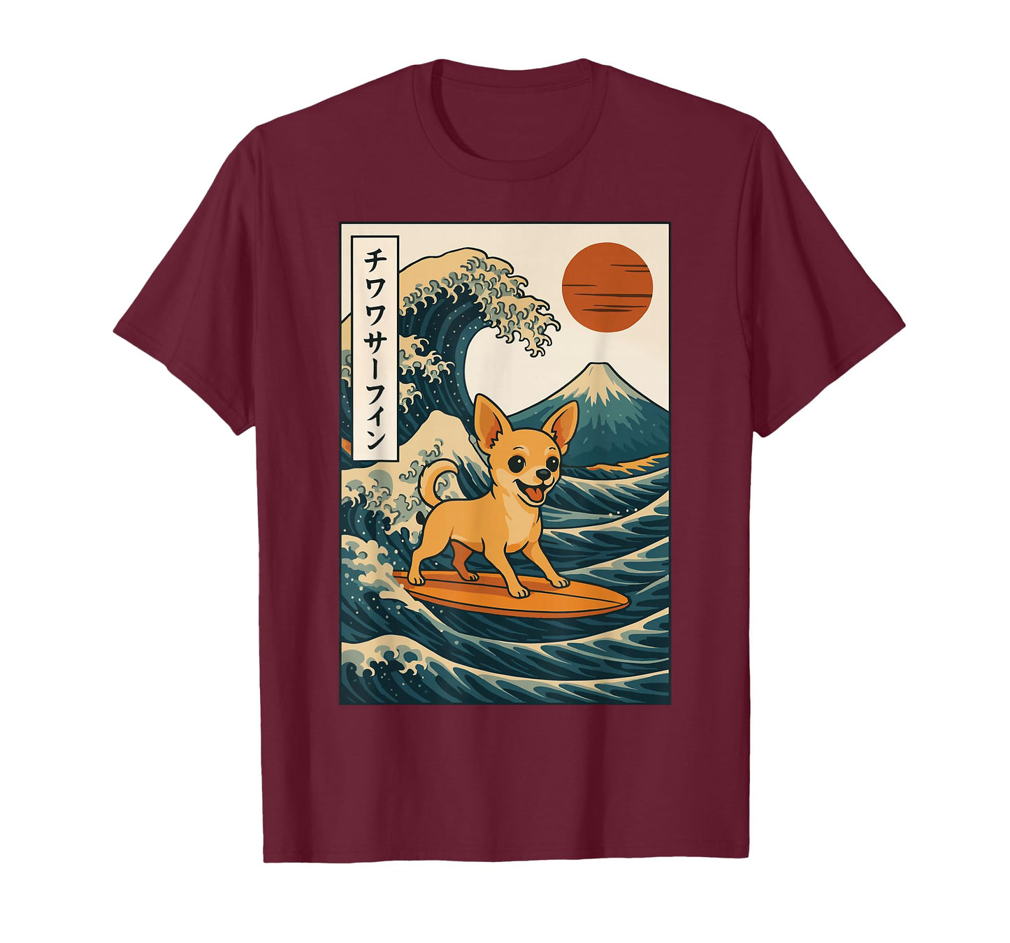 Chihuahua Surfing Japanese Wave T-Shirt