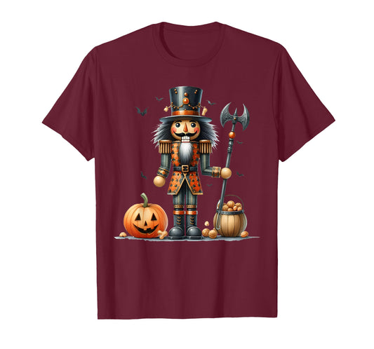 Retro Funny Nutcracker And Pumkins Hallothanksmas Halloween T-Shirt