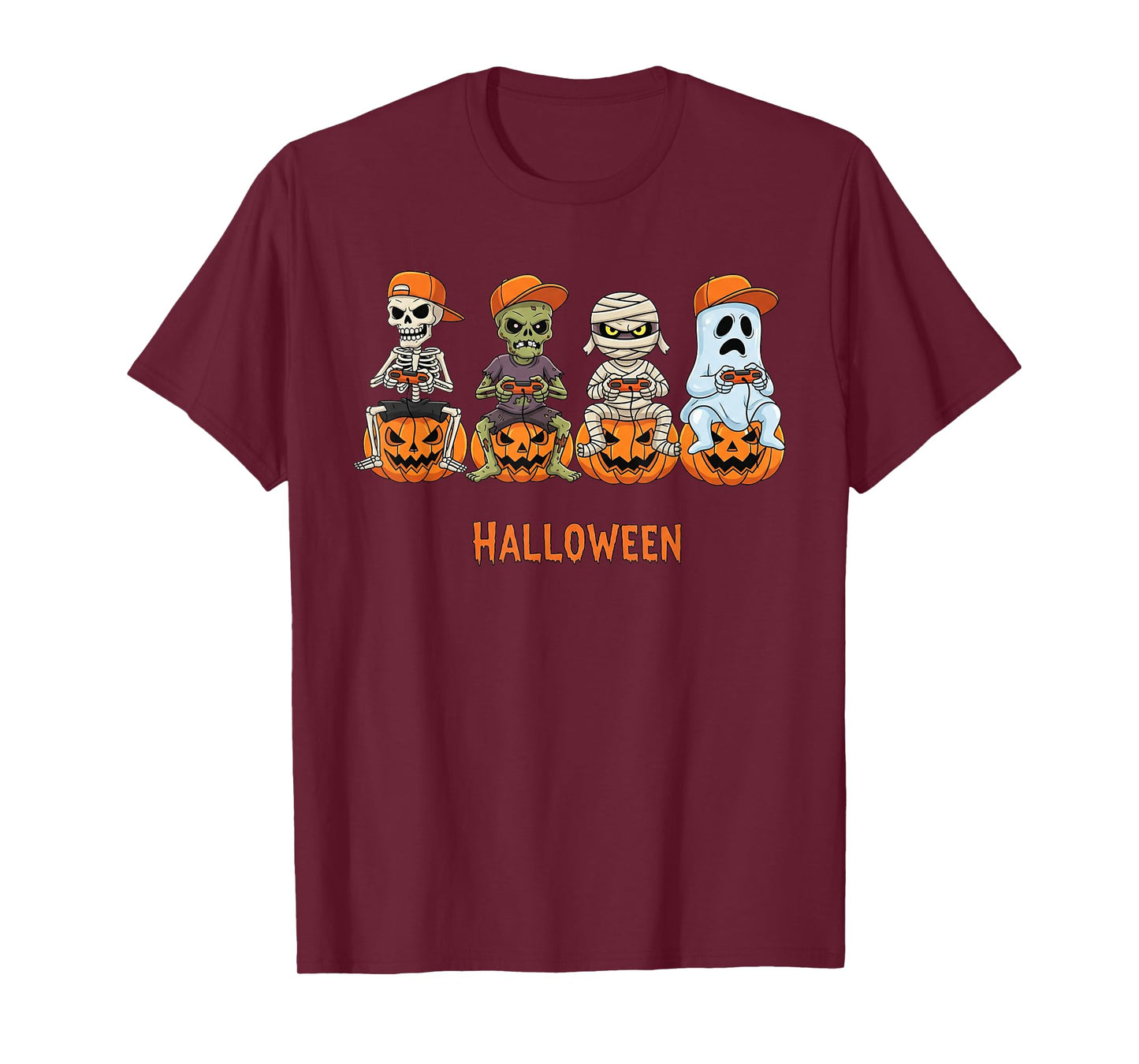 Halloween Skeleton Zombie Mummy Ghost Gamer Boys Men Kids T-Shirt