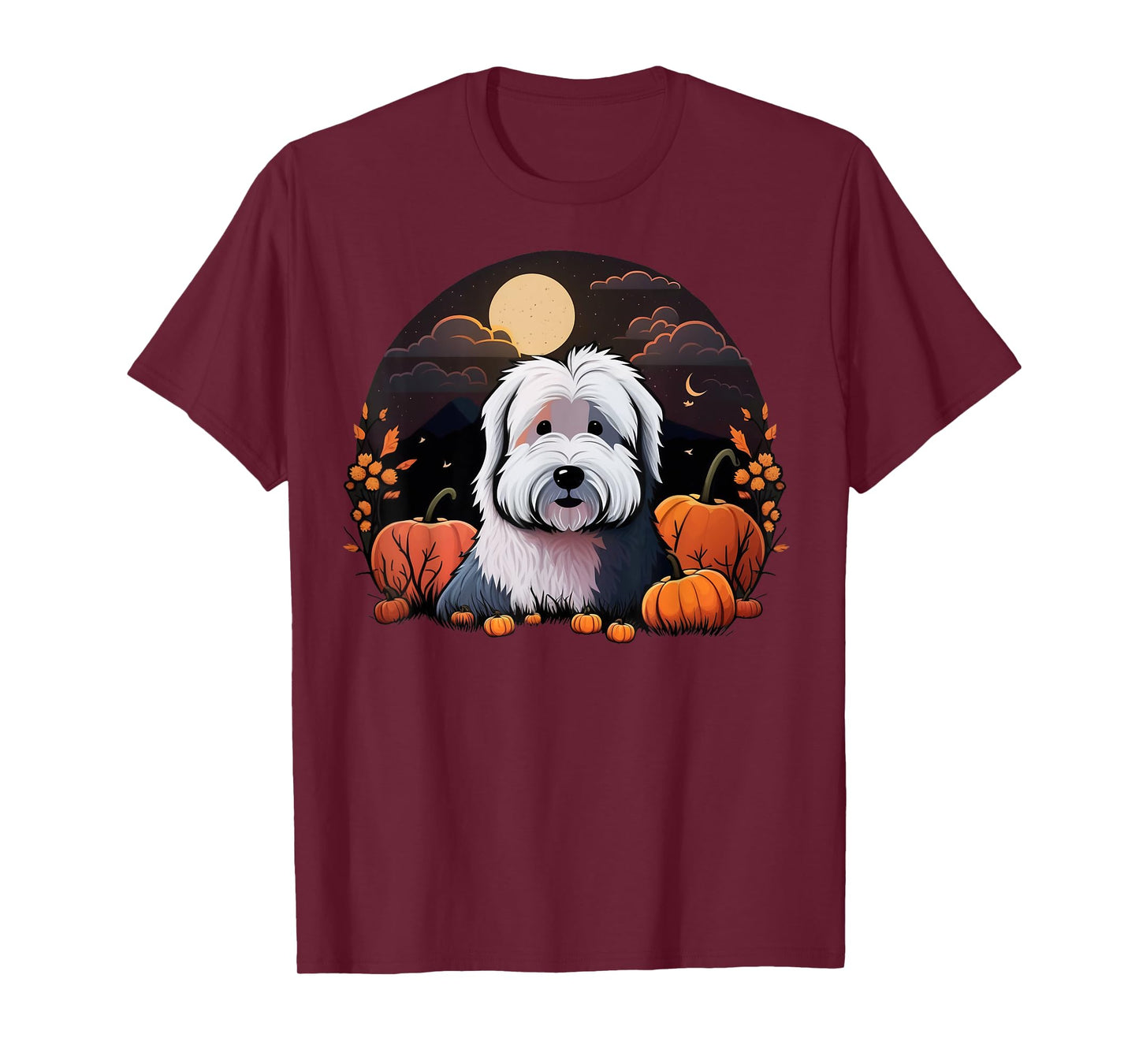 Pumpkin Bobtail costume on Old English Sheepdog Halloween T-Shirt