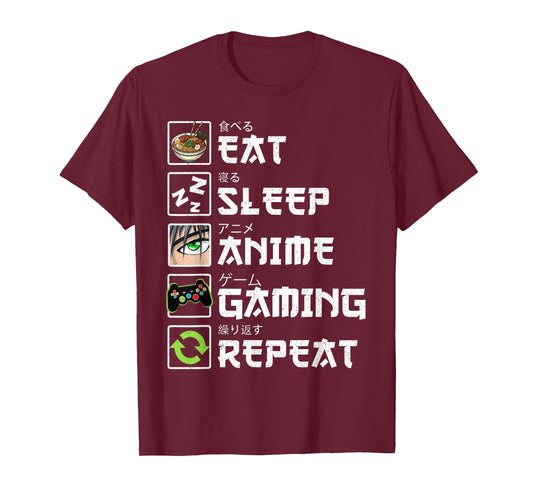Eat Sleep Anime Gaming Repeat Funny Kawaii Anime Video Gamer T-Shirt