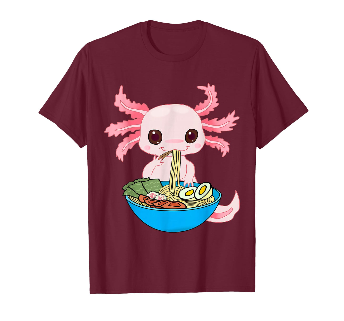 Kawaii Axolotl Eating Ramen Noodles Anime Kids Girls Teens T-Shirt Small