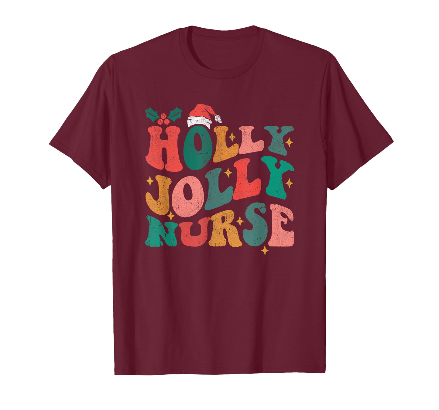 Holly N Jolly Nurse Santa Hat Groovy Christmas 2023 T-Shirt