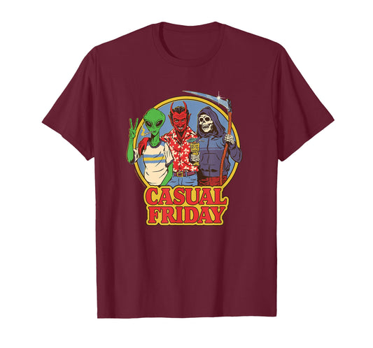 Steven Rhodes Casual Friday Alien Devil Retro Dark Humor T-Shirt