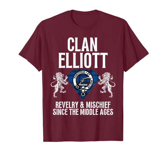 HighlandFour Elliott Clan Scottish Name Coat Of Arms Tartan Family Party T-Shirt