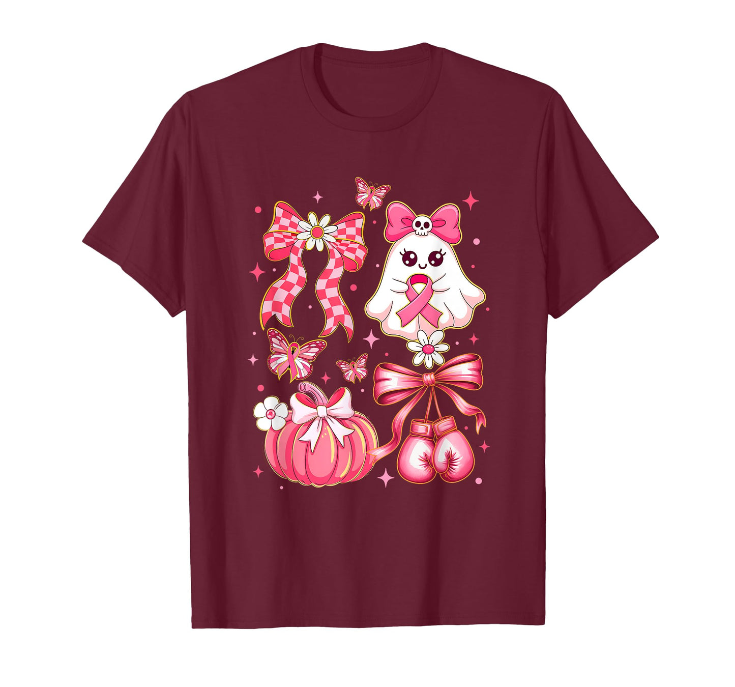Breast Cancer Ghost Coquette Pink Ribbon Halloween Pumpkin T-Shirt