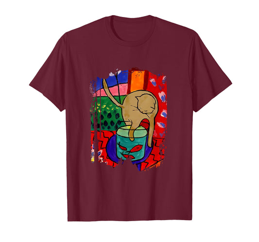 Cat With Red Fish Matisse Inspiration Art In Style T-Shirt