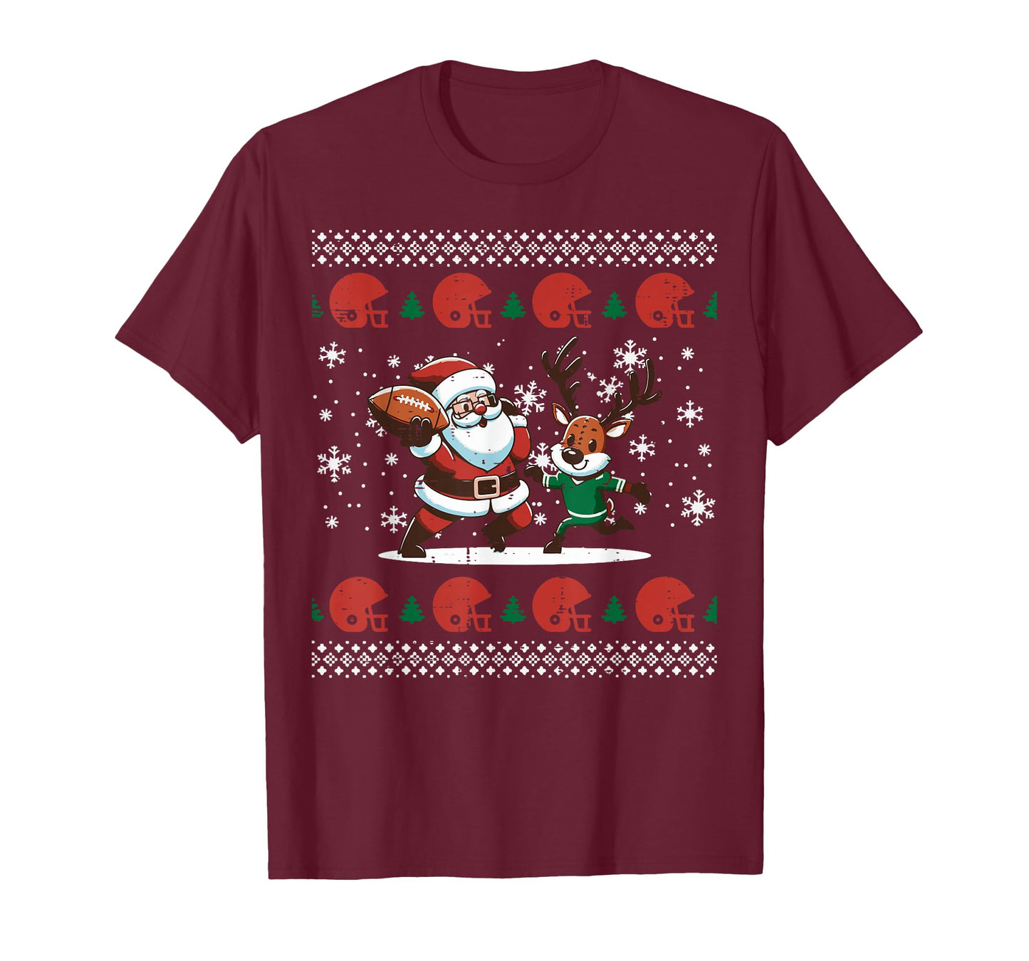 Christmas Santa Reindeer Football Ugly Xmas Boys Kids Men T-Shirt