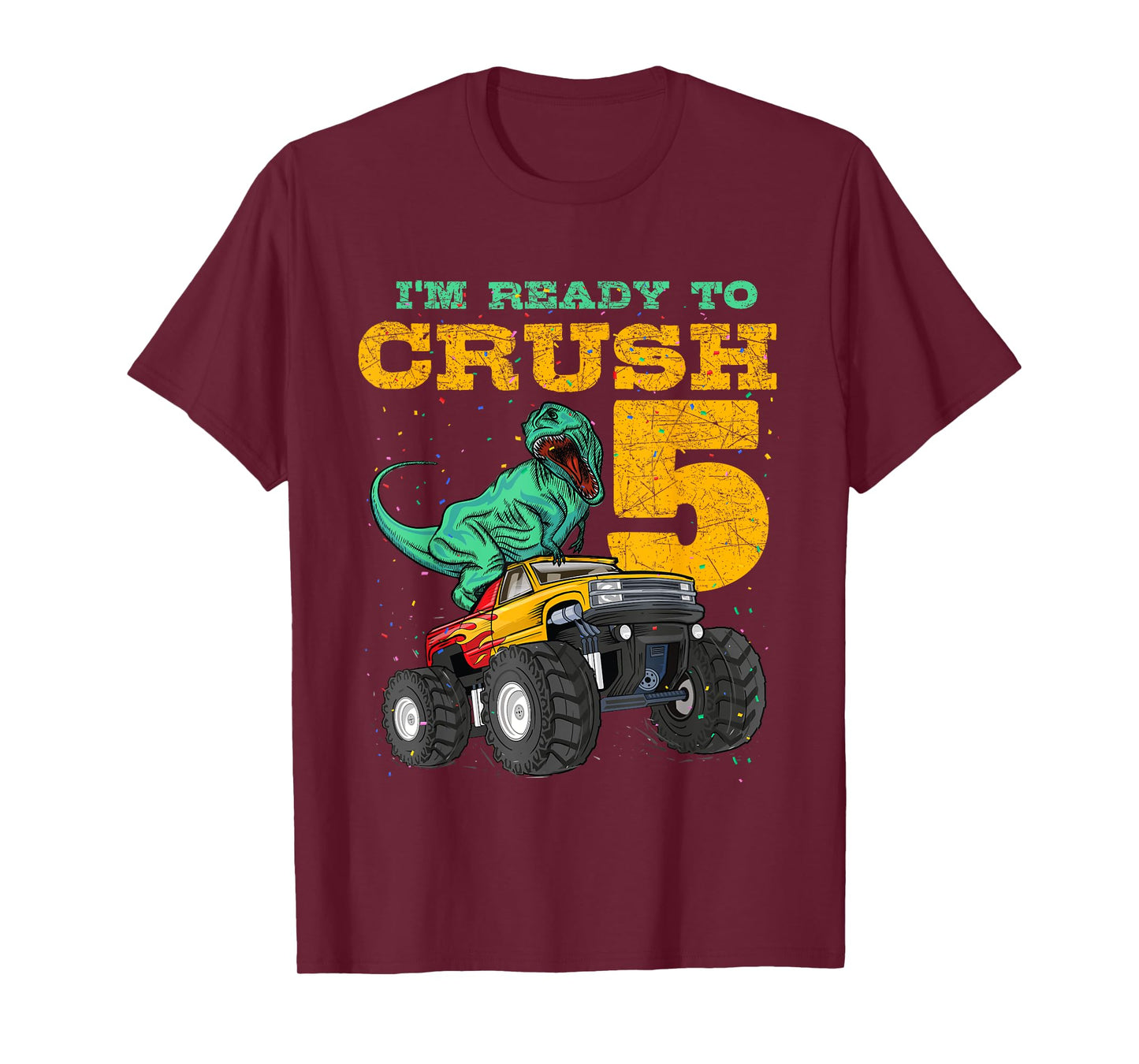 5th Birthday Monster Truck Dino 5 Years Old Bday T-Shirt