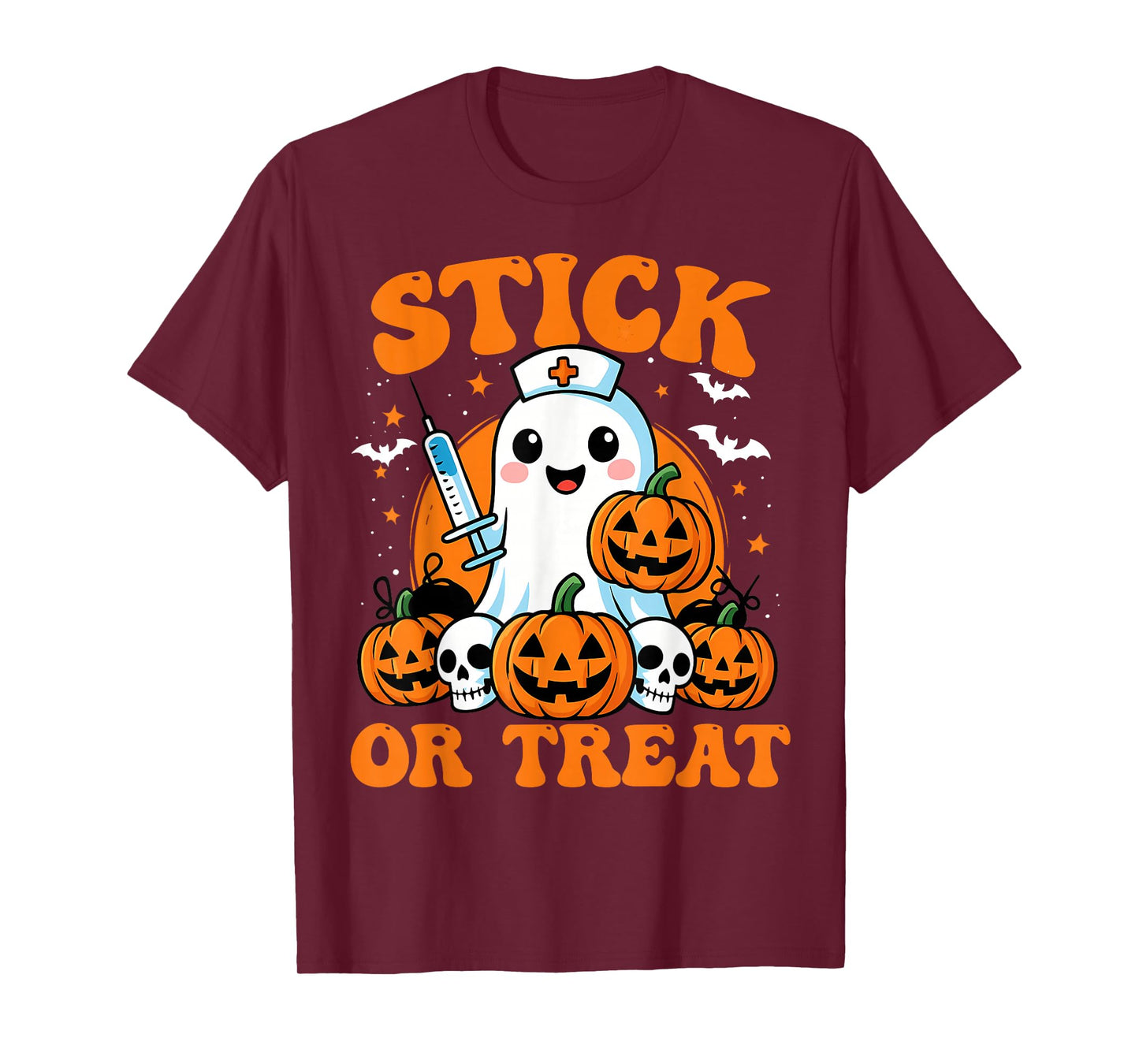 Stick Or Treat Nurse Funny Boo Ghost Halloween Men Women T-Shirt