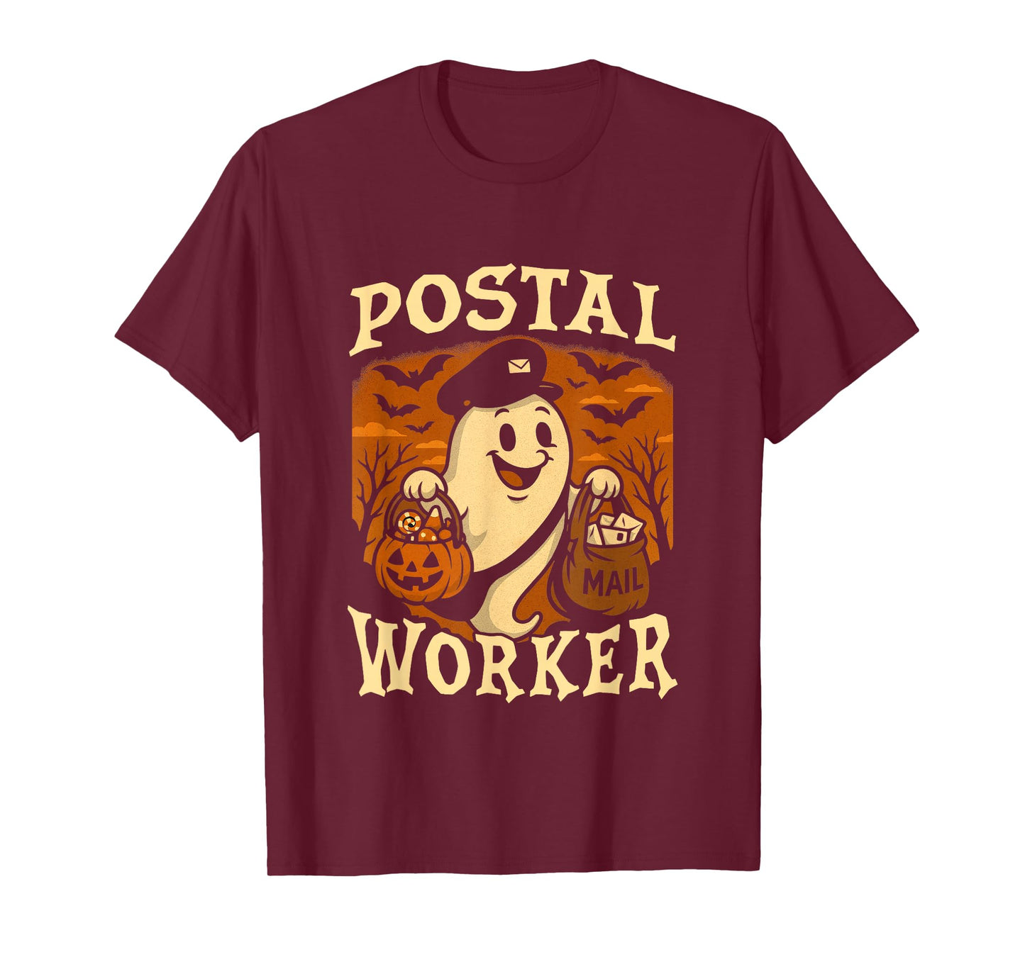 Postal Worker Phumpkin Post Office Staff Ghost Halloween T-Shirt