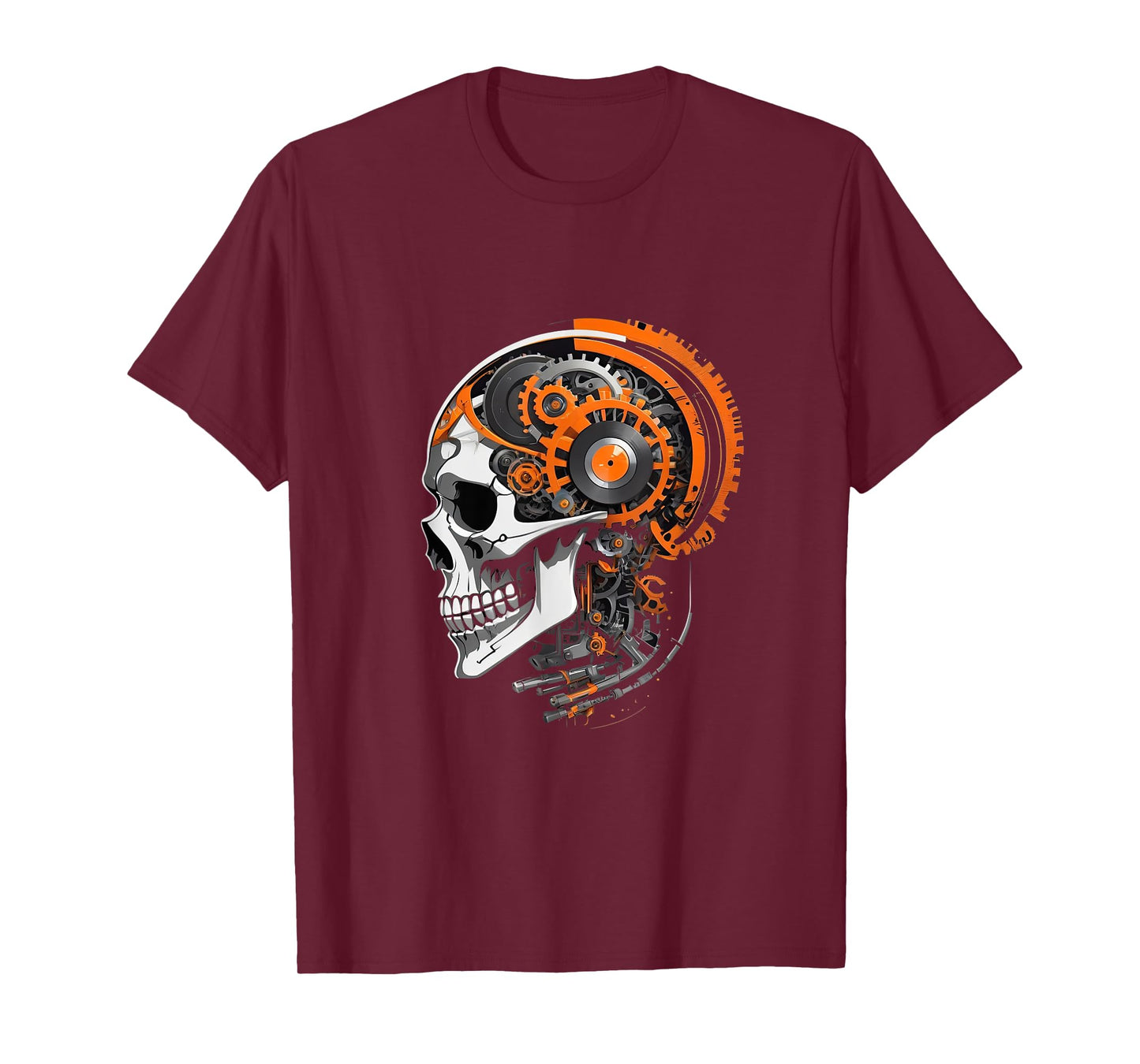 Cyberpunk Skull with Gears Vinyl Record Art Futuristic T-Shirt