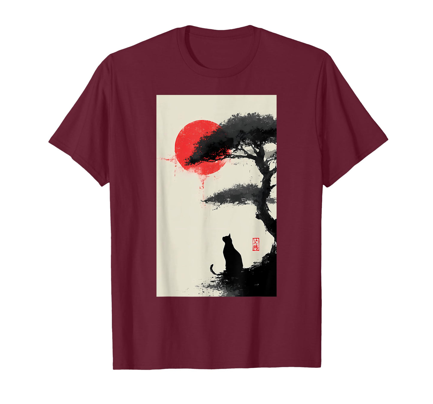 Black Cat Vintage Japan Art Japanese Theme Retro Print T-Shirt