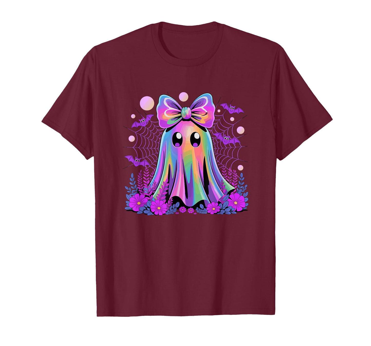 Kawaii Ghost Boo with Sparkles Halloween Colorful Rainbow T-Shirt