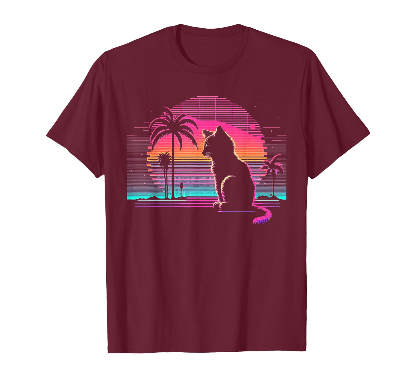 Cat Vaporwave Retrowave Aesthetic Synthwave 80s Palm Tree T-Shirt