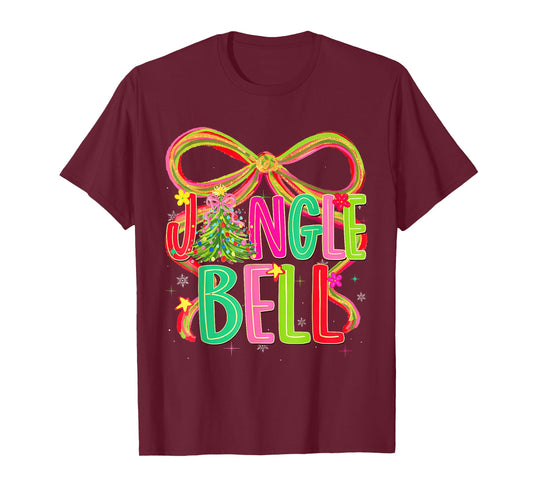 Funny Jingle Bells Coquette Bow Merry Christmas Girl Women T-Shirt
