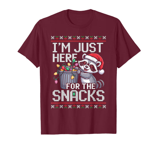 I’m Just Here for The Snacks Raccoon Christmas Ugly Sweater T-Shirt