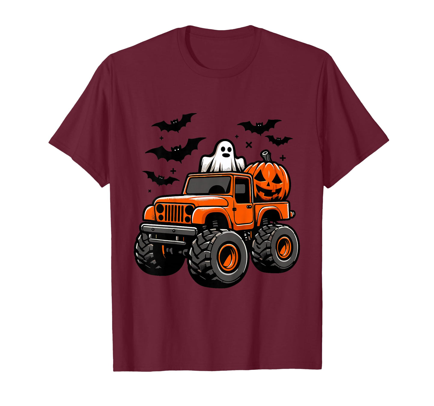 Kids Monster Truck Ghost Pumpkin Halloween Costume T-Shirt
