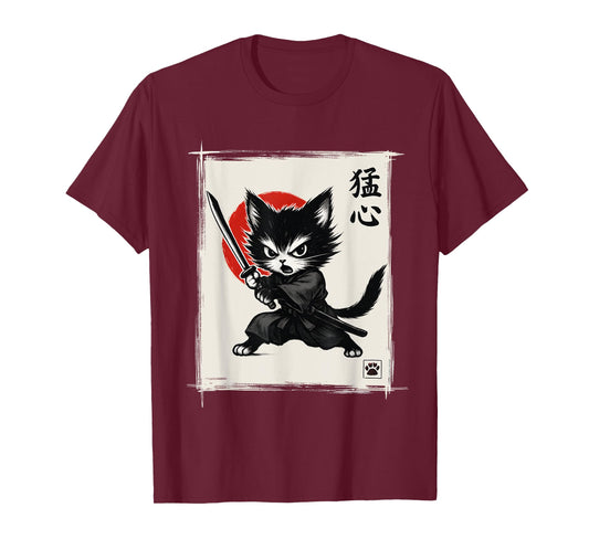 Japanese Kitten with Katana Samurai Cat T-Shirt