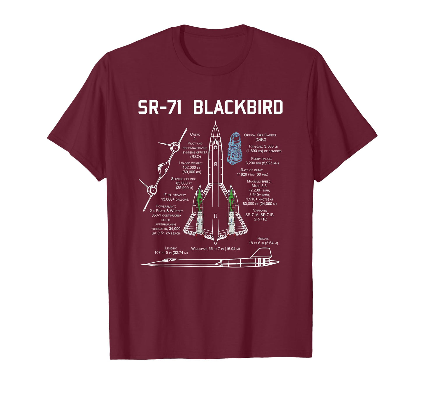 SR-71 Blackbird Specs T Shirt Tshirt Shirt T-Shirt