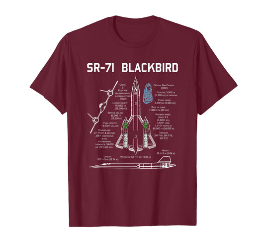 SR-71 Blackbird Specs T Shirt Tshirt Shirt T-Shirt