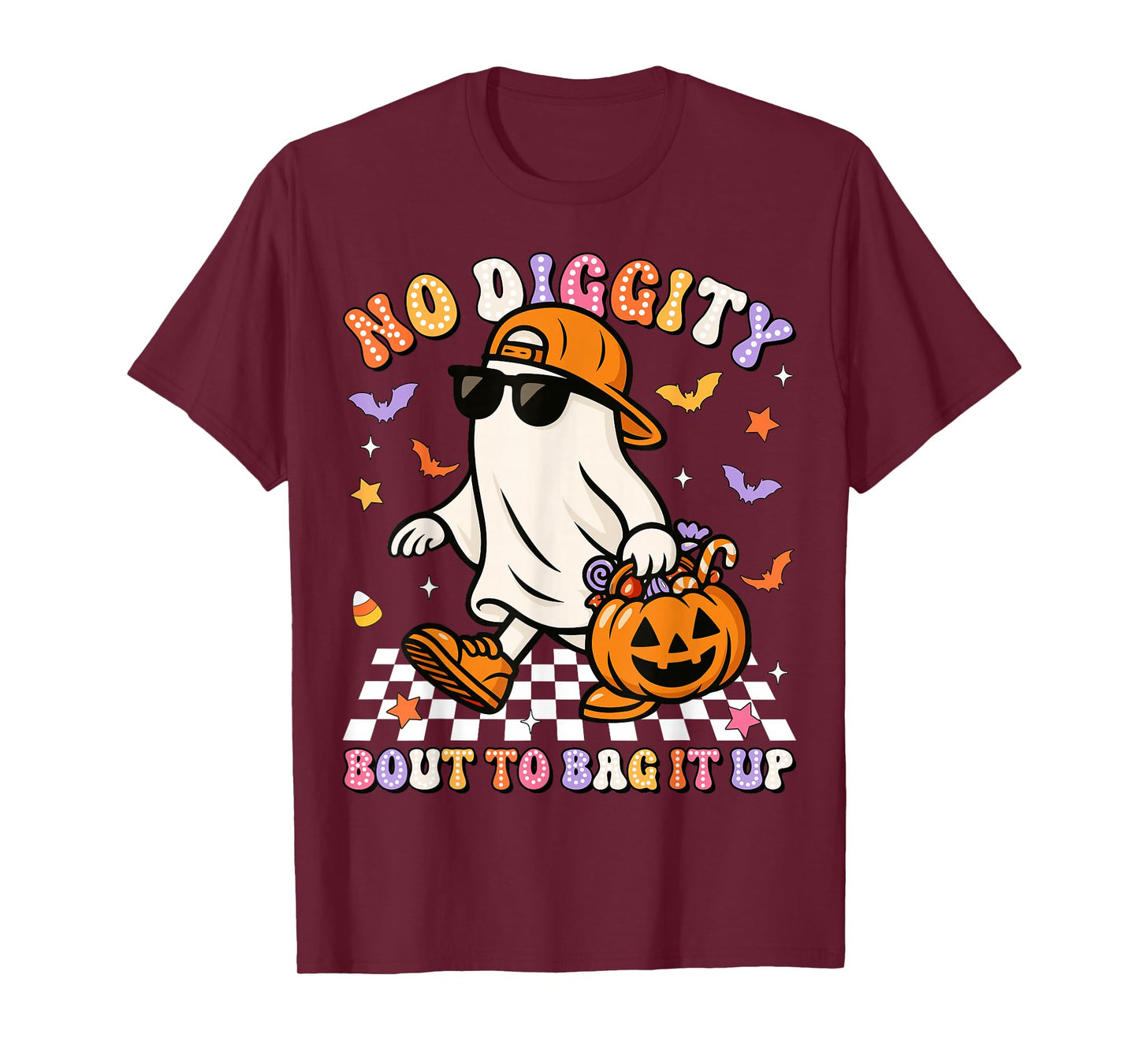 No Diggity Bout To Bag It Up Halloween Cool Ghost Boy Kids T-Shirt