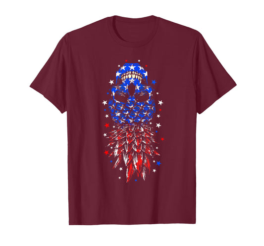 4th of July Skull Pineapple USA Flag Upside Down T-Shirt