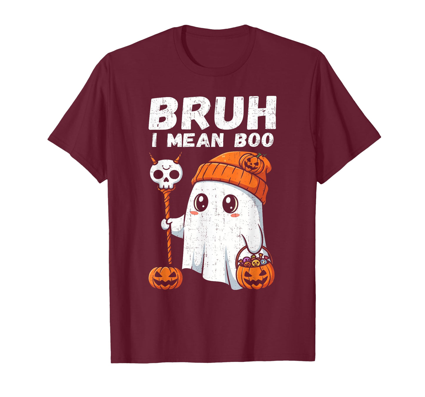 Bruh I Mean Boo Cute Boo Pumpkin Funny Halloween Men Women T-Shirt