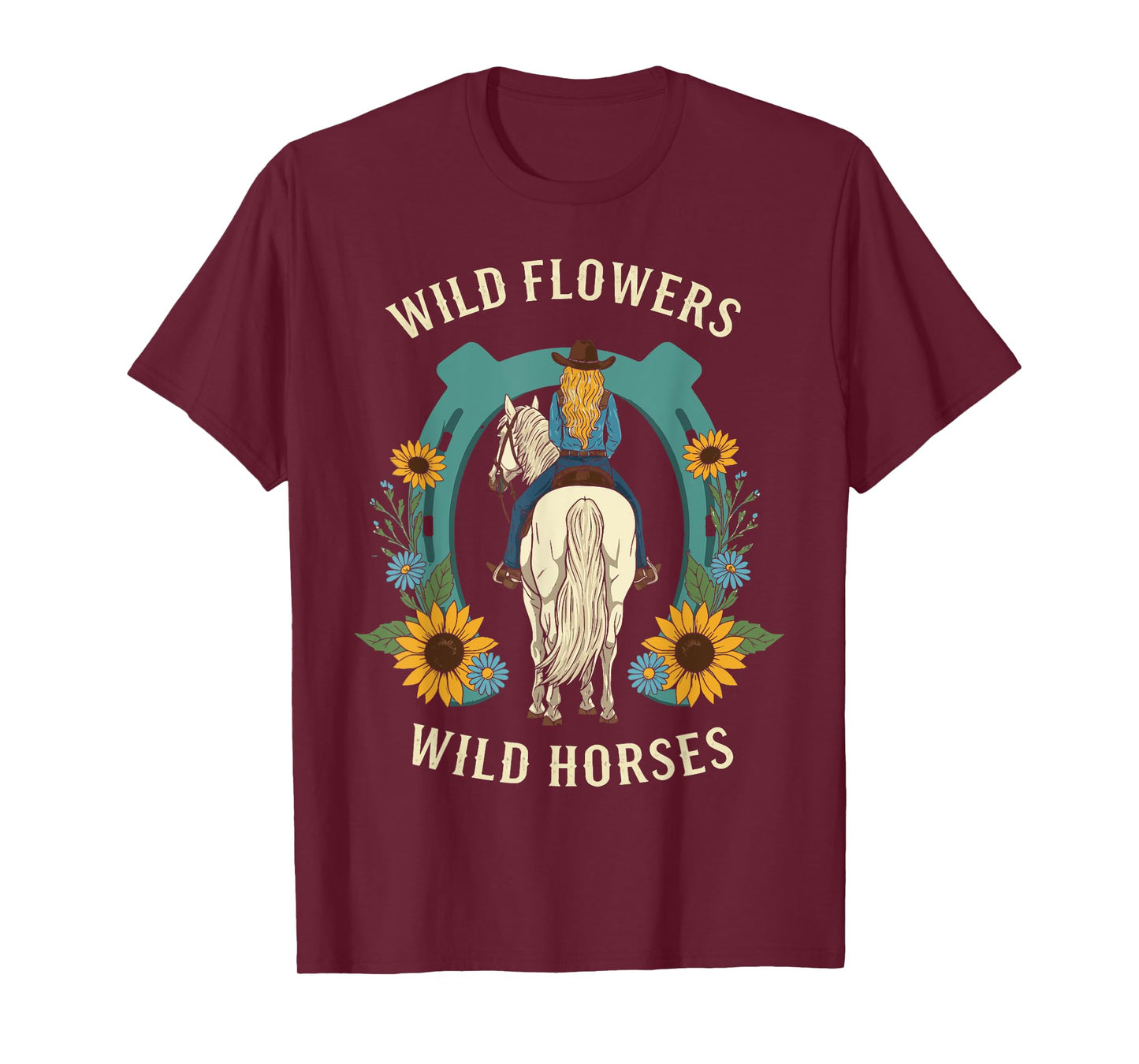 Wild Flowers Wild Horses Retro Rodeo Western Country Cowgirl T-Shirt