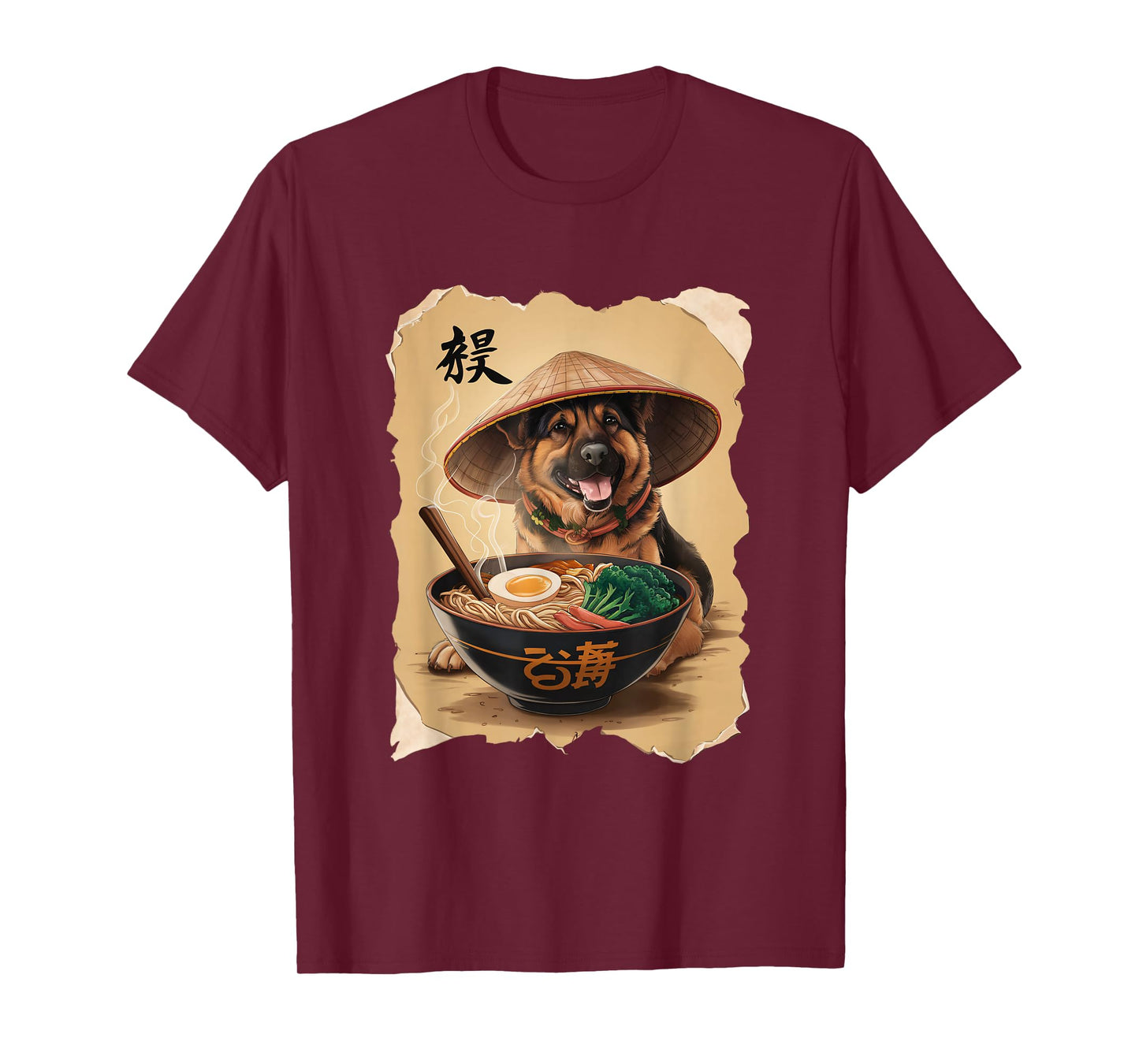 Men Woman Kawaii Eating Ramen Japanese German Shepherd T-Shirt