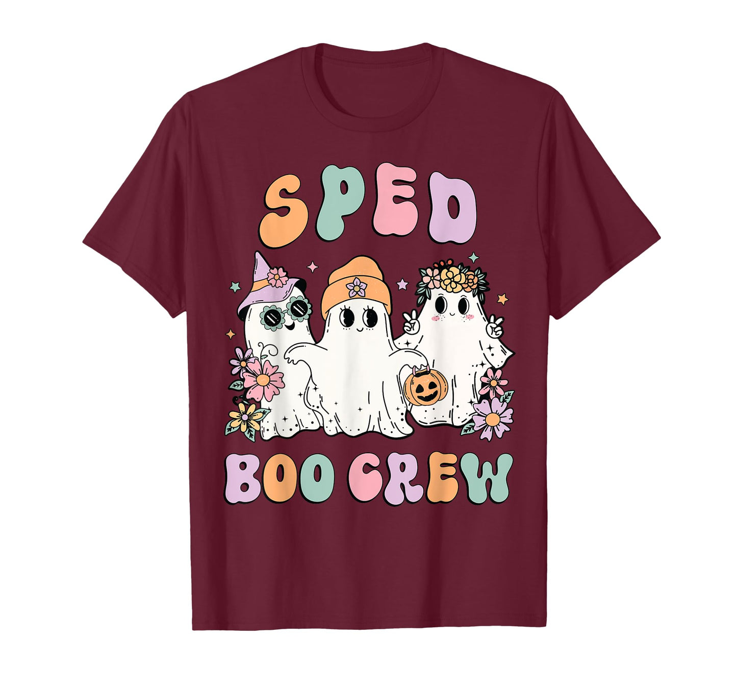 SPED Boo Crew Halloween Floral Ghost Special Ed SPED Teacher T-Shirt for Men Women Kids