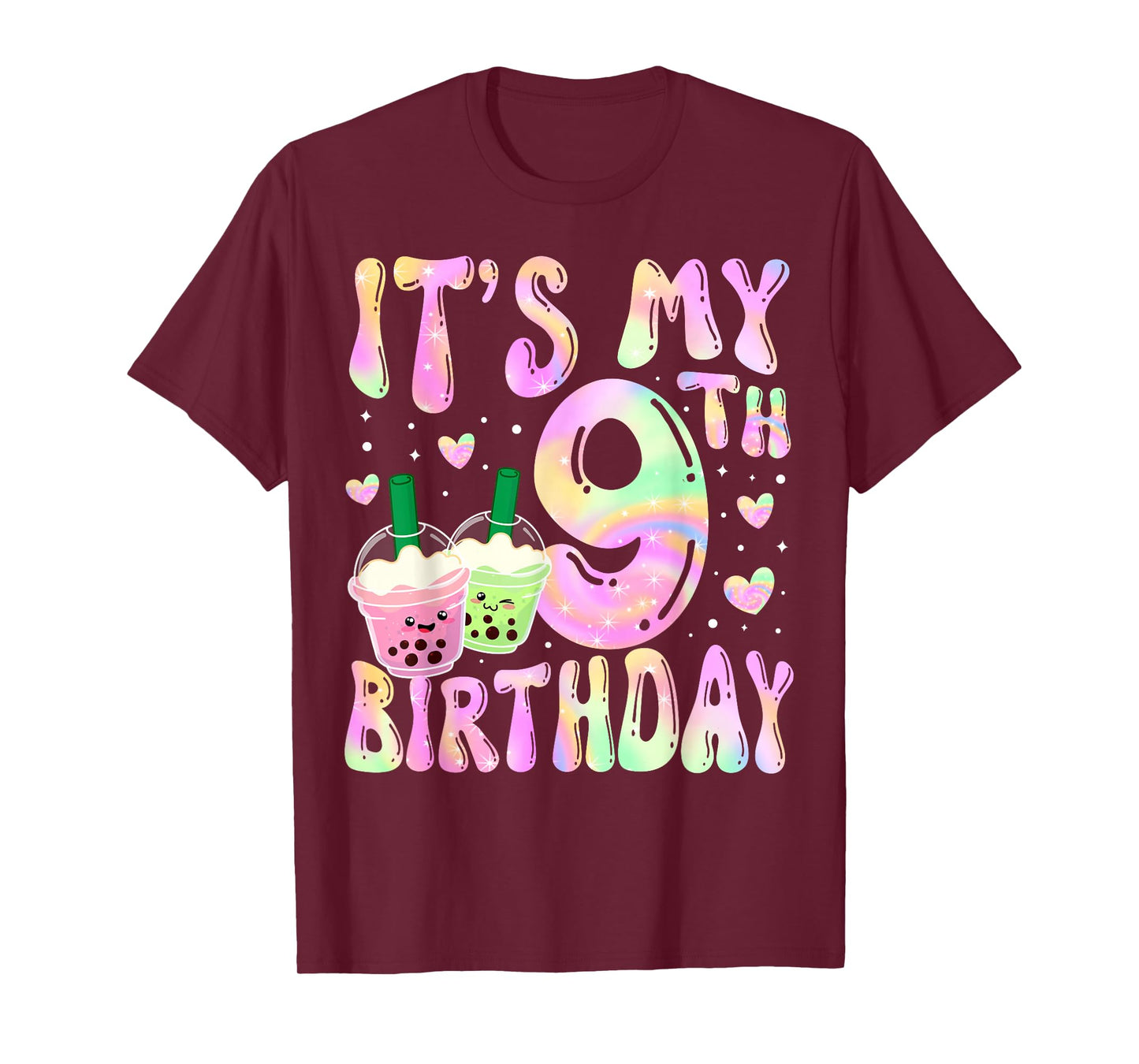 It's My 9th Birthday Bubble Boba Tea Party 9 Year Old Girl T-Shirt