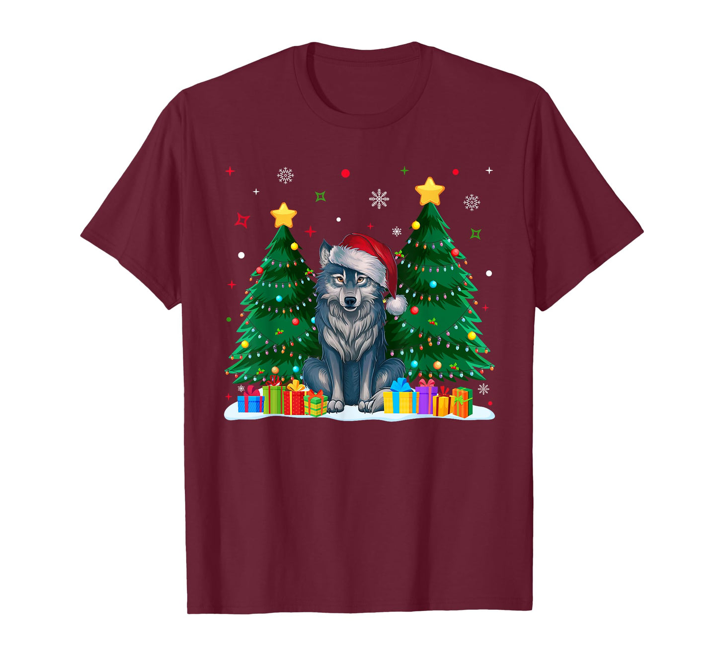 Funny Animal Lovers Wolf Santa Hat Ugly Christmas Sweater T-Shirt